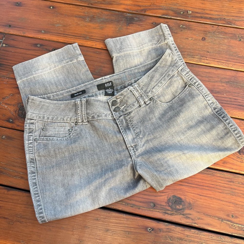 a.n.a Women's Gray Denim Cropped Jeans w/ Silver Studded Back Pockets